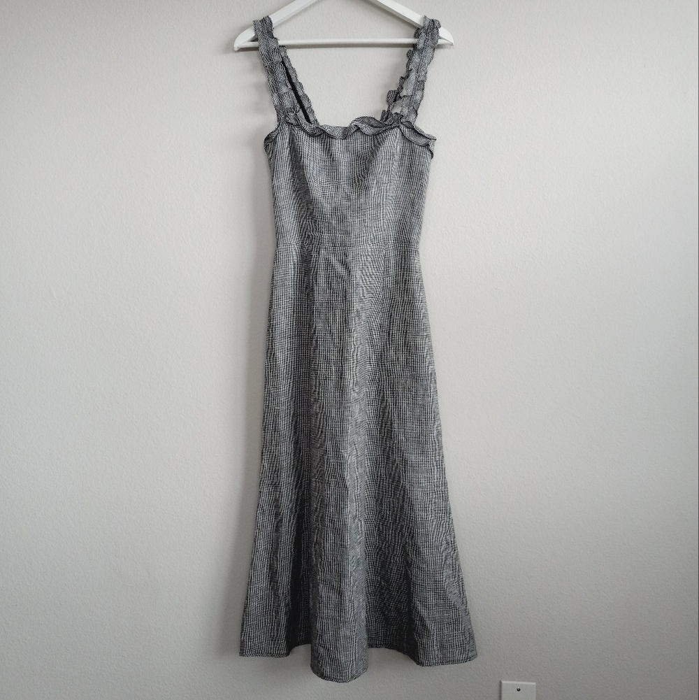 Reformation Lavender Linen Midi Dress In Boston Check - Picture 15 of 15